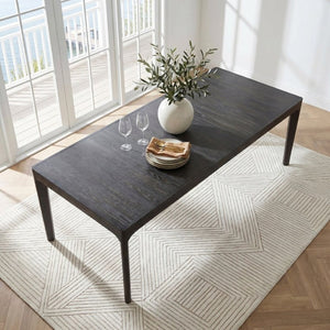 English Elm Black Oak Veneer Extendable Dining Table Seats Eight with Matte Grain Finish B011P555617