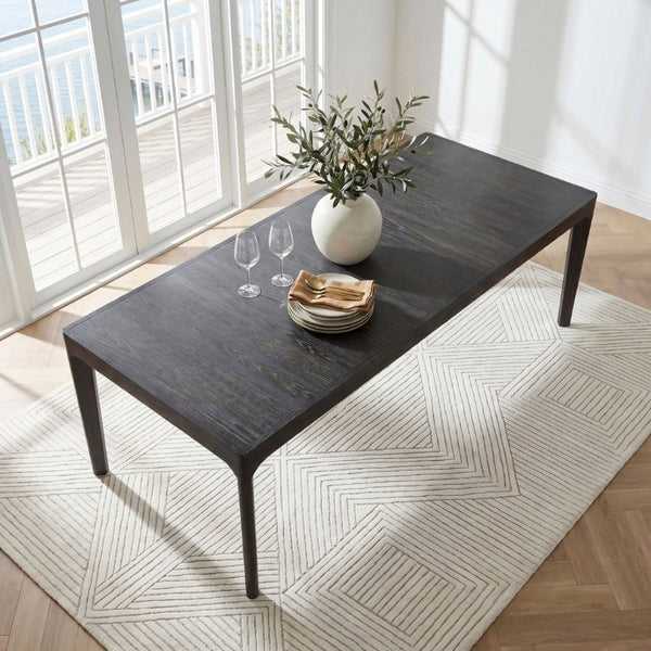 English Elm Black Oak Veneer Extendable Dining Table Seats Eight with Matte Grain Finish B011P555617