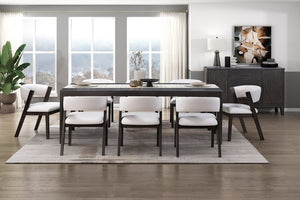English Elm Black Oak Veneer Extendable Dining Table Seats Eight with Matte Grain Finish B011P555617