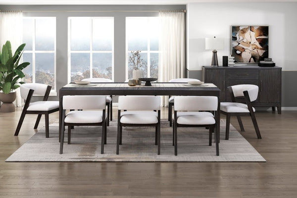English Elm Black Oak Veneer Extendable Dining Table Seats Eight with Matte Grain Finish B011P555617