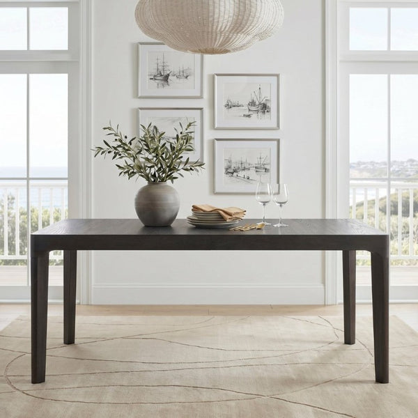 English Elm Black Oak Veneer Extendable Dining Table Seats Eight with Matte Grain Finish B011P555617