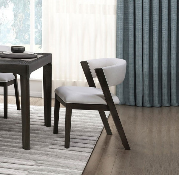 English Elm Black Wood Frame Dining Side Chairs Set of 2 Beige Upholstered Curved Open Back B011P555618