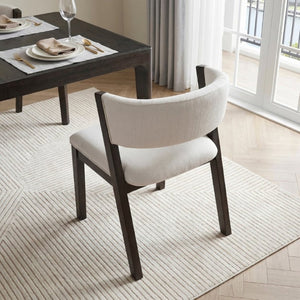 English Elm Black Wood Frame Dining Side Chairs Set of 2 Beige Upholstered Curved Open Back B011P555618