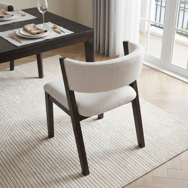 English Elm Black Wood Frame Dining Side Chairs Set of 2 Beige Upholstered Curved Open Back B011P555618