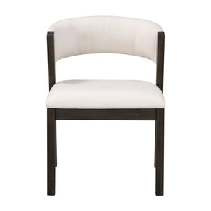 English Elm Black Wood Frame Dining Side Chairs Set of 2 Beige Upholstered Curved Open Back B011P555618