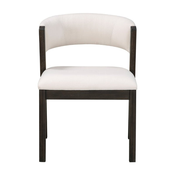 English Elm Black Wood Frame Dining Side Chairs Set of 2 Beige Upholstered Curved Open Back B011P555618