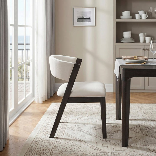 English Elm Black Wood Frame Dining Side Chairs Set of 2 Beige Upholstered Curved Open Back B011P555618