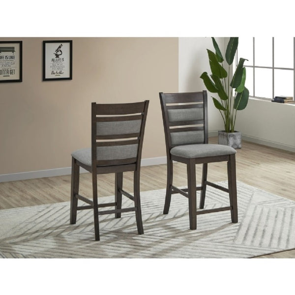 English Elm Set of 2 Upholstered Slat Back Counter Stools Solid Wood Frame Kitchen Island Chairs Gray B011P557692