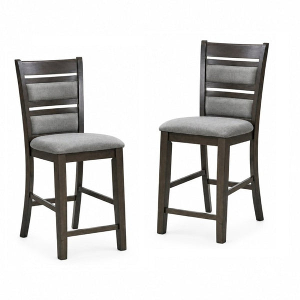English Elm Set of 2 Upholstered Slat Back Counter Stools Solid Wood Frame Kitchen Island Chairs Gray B011P557692