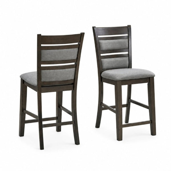 English Elm Set of 2 Upholstered Slat Back Counter Stools Solid Wood Frame Kitchen Island Chairs Gray B011P557692