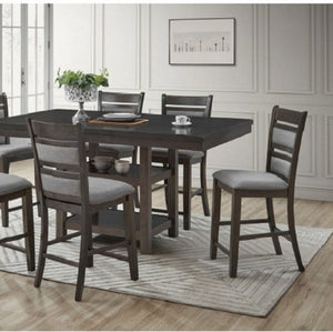English Elm Set of 2 Upholstered Slat Back Counter Stools Solid Wood Frame Kitchen Island Chairs Gray B011P557692