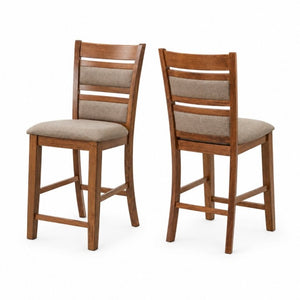English Elm Set of 2 Upholstered Slat Back Counter Stools Solid Wood Frame Kitchen Island Chairs Brown B011P557693