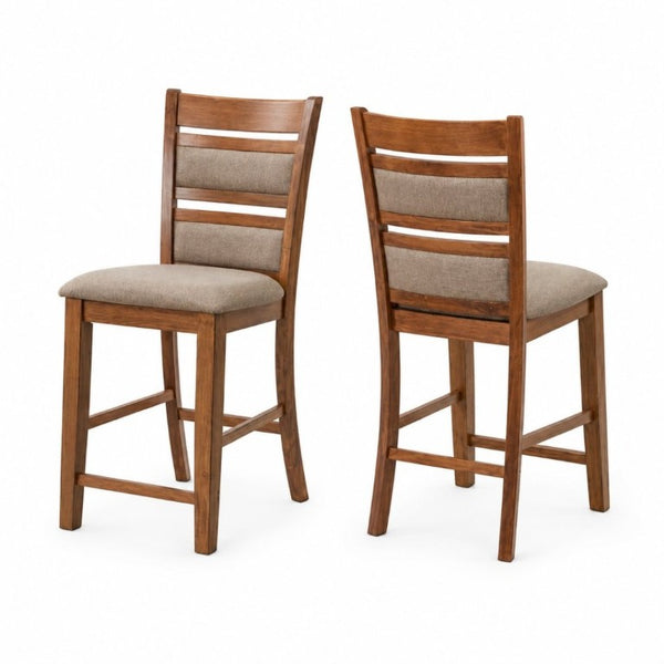 English Elm Set of 2 Upholstered Slat Back Counter Stools Solid Wood Frame Kitchen Island Chairs Brown B011P557693