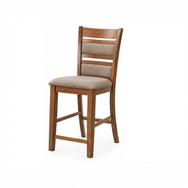 English Elm Set of 2 Upholstered Slat Back Counter Stools Solid Wood Frame Kitchen Island Chairs Brown B011P557693
