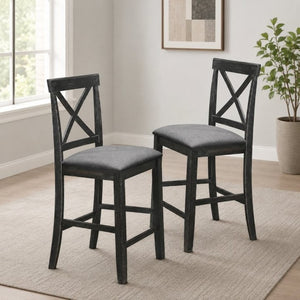 English Elm Antique Black X-Back Counter Chairs Set of 2 Padded Farmhouse Dining Seating B011P557732