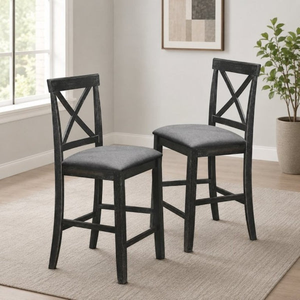 English Elm Antique Black X-Back Counter Chairs Set of 2 Padded Farmhouse Dining Seating B011P557732