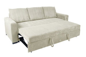 English Elm Sleeper Sofa with Pull-Out Bed Corduroy Upholstered Modern Convertible Guest Room Couch Ivory B011P557733