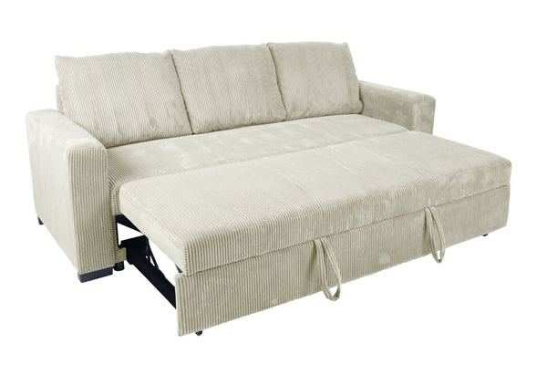 English Elm Sleeper Sofa with Pull-Out Bed Corduroy Upholstered Modern Convertible Guest Room Couch Ivory B011P557733