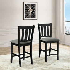 English Elm Black Slat Back Rubberwood Counter Chairs with Cushioned Seats for Dining Rooms Set of 2 Black B011P557739