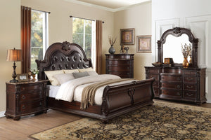 English Elm Dark Cherry Five Drawer Chest with Marble Top Carved Acanthus Birch Veneer Bedroom B011P559631