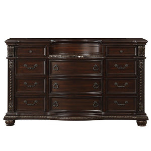 English Elm Dark Cherry Birch Dresser with Marble Top 11 Drawers Gold Tipping Old World Carved Detail B011P559633