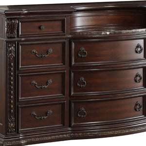 English Elm Dark Cherry Birch Dresser with Marble Top 11 Drawers Gold Tipping Old World Carved Detail B011P559633