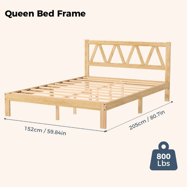 English Elm 1Pc Solid Wood Queen Platform Bed Natural Grain Low Profile Modern Bedroom Frame B011P561012