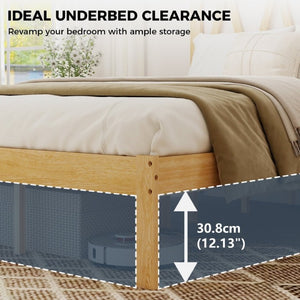 English Elm 1Pc Solid Wood Queen Platform Bed Natural Grain Low Profile Modern Bedroom Frame B011P561012