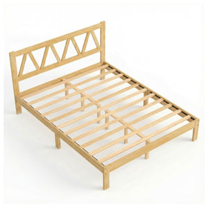 English Elm 1Pc Solid Wood Queen Platform Bed Natural Grain Low Profile Modern Bedroom Frame B011P561012