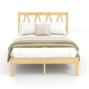 English Elm 1Pc Solid Wood Queen Platform Bed Natural Grain Low Profile Modern Bedroom Frame B011P561012