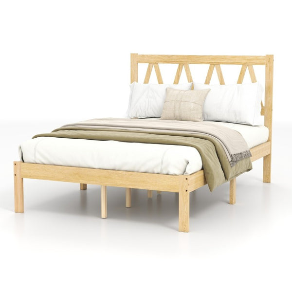 English Elm 1Pc Solid Wood Queen Platform Bed Natural Grain Low Profile Modern Bedroom Frame B011P561012