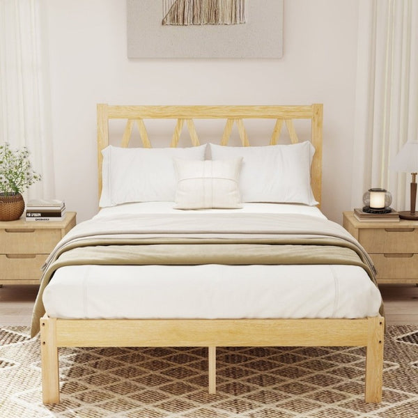 English Elm 1Pc Solid Wood Queen Platform Bed Natural Grain Low Profile Modern Bedroom Frame B011P561012
