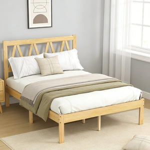 English Elm 1Pc Solid Wood Queen Platform Bed Natural Grain Low Profile Modern Bedroom Frame B011P561012