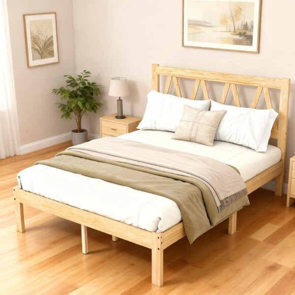 English Elm 1Pc Solid Wood Queen Platform Bed Natural Grain Low Profile Modern Bedroom Frame B011P561012