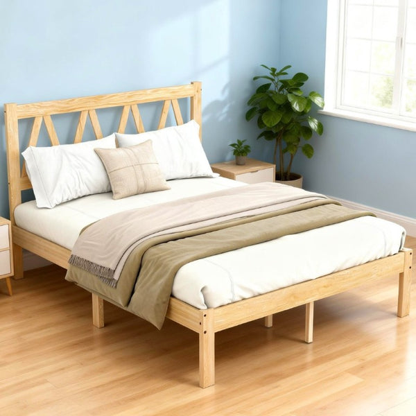 English Elm 1Pc Full Platform Bed Low Profile Oak Grain Engineered Wood Scandinavian Bedroom Frame B011P561014