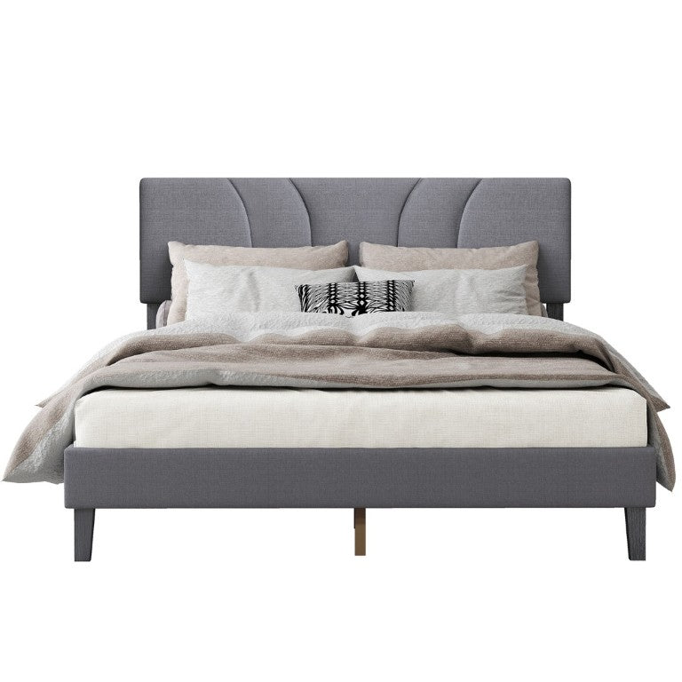 English Elm Modern Full Platform Bed Tall Upholstered Headboard Dark Gray Fabric Bedroom Frame B011P561022
