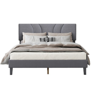 English Elm Modern Full Platform Bed Tall Upholstered Headboard Dark Gray Fabric Bedroom Frame B011P561022