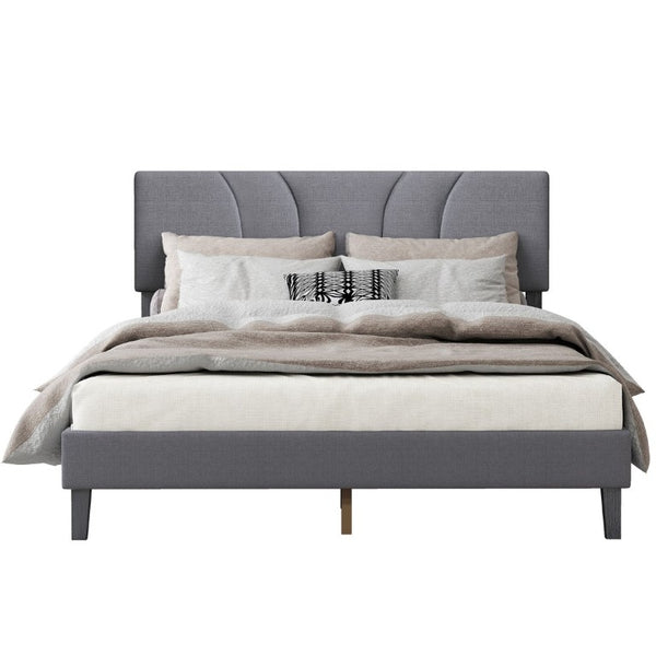 English Elm Modern Full Platform Bed Tall Upholstered Headboard Dark Gray Fabric Bedroom Frame B011P561022
