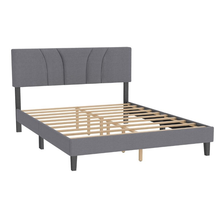 English Elm Modern Full Platform Bed Tall Upholstered Headboard Dark Gray Fabric Bedroom Frame B011P561022