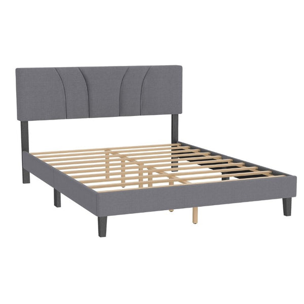 English Elm Modern Full Platform Bed Tall Upholstered Headboard Dark Gray Fabric Bedroom Frame B011P561022