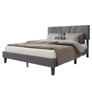 English Elm Modern Full Platform Bed Tall Upholstered Headboard Dark Gray Fabric Bedroom Frame B011P561022