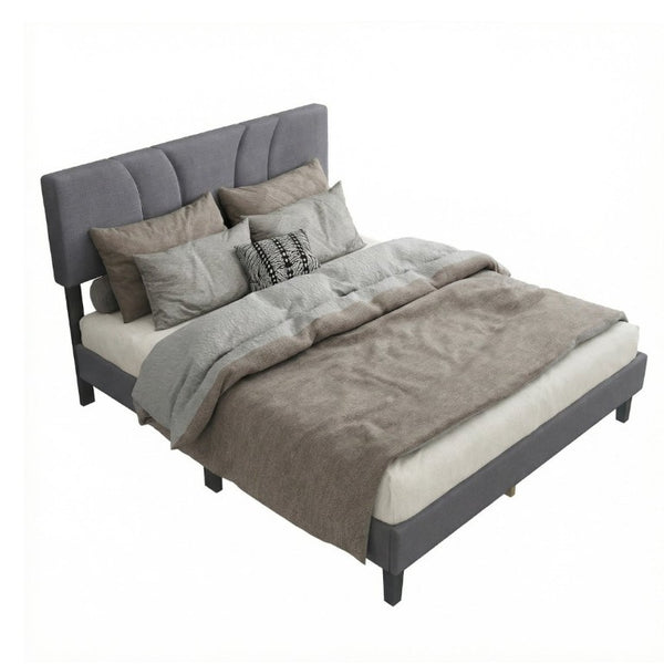 English Elm Modern Full Platform Bed Tall Upholstered Headboard Dark Gray Fabric Bedroom Frame B011P561022