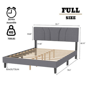 English Elm Modern Full Platform Bed Tall Upholstered Headboard Dark Gray Fabric Bedroom Frame B011P561022