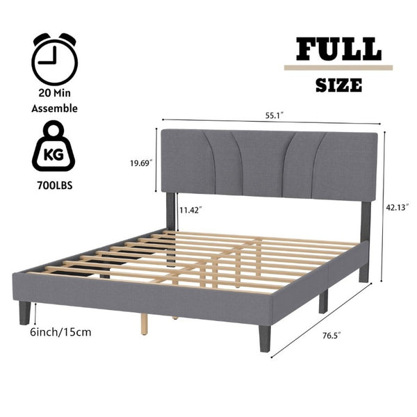English Elm Modern Full Platform Bed Tall Upholstered Headboard Dark Gray Fabric Bedroom Frame B011P561022