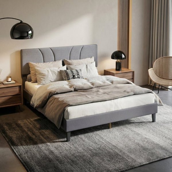 English Elm Modern Full Platform Bed Tall Upholstered Headboard Dark Gray Fabric Bedroom Frame B011P561022