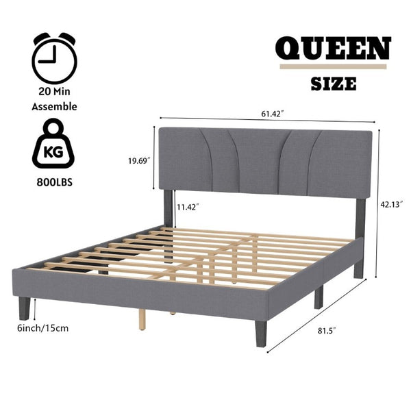 English Elm Modern Queen Platform Bed Tall Upholstered Headboard Dark Gray Fabric Wooden Frame B011P561025