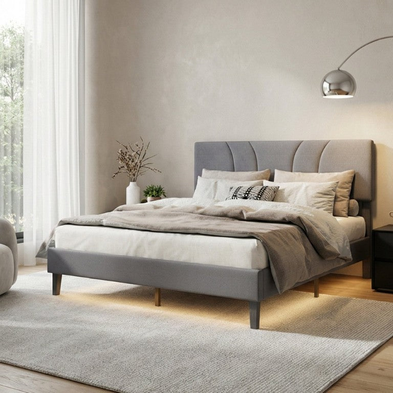 English Elm Modern Queen Platform Bed Tall Upholstered Headboard Dark Gray Fabric Wooden Frame B011P561025
