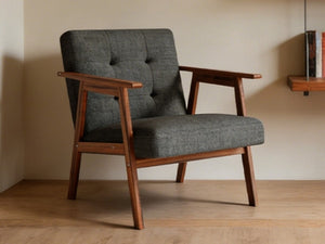 English Elm Gray Fabric Armchair Button Tufted Upholstery Solid Wood Legs Modern Accent Seat Gray B011P561032
