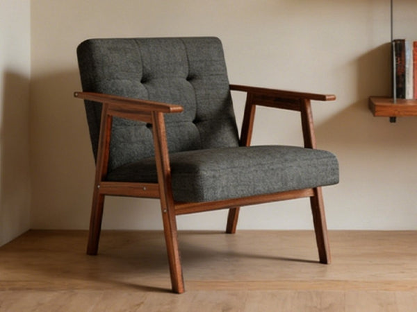 English Elm Gray Fabric Armchair Button Tufted Upholstery Solid Wood Legs Modern Accent Seat Gray B011P561032