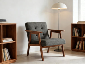 English Elm Gray Fabric Armchair Button Tufted Upholstery Solid Wood Legs Modern Accent Seat Gray B011P561032
